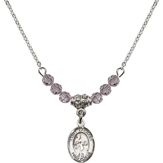 Sterling Silver Saint Zachary Birthstone Necklace with Light Amethyst Beads - 9116