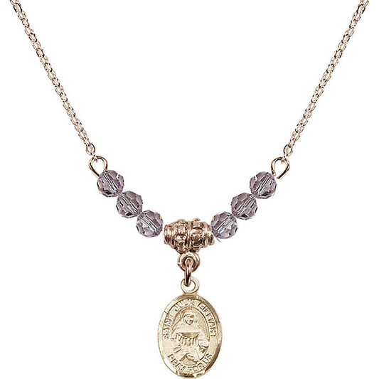 14kt Gold Filled Saint Julie Billiart Birthstone Necklace with Light Amethyst Beads - 9117