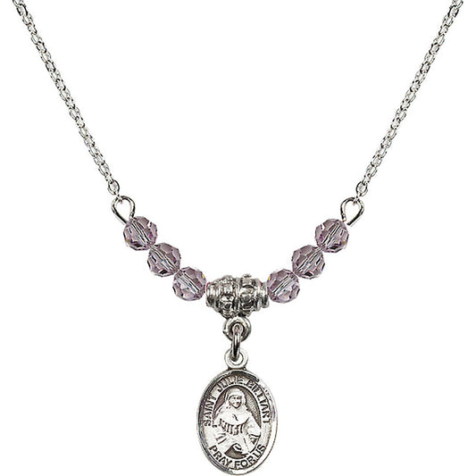 Sterling Silver Saint Julie Billiart Birthstone Necklace with Light Amethyst Beads - 9117
