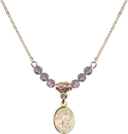 14kt Gold Filled Guardian Angel w/Child Birthstone Necklace with Light Amethyst Beads - 9118