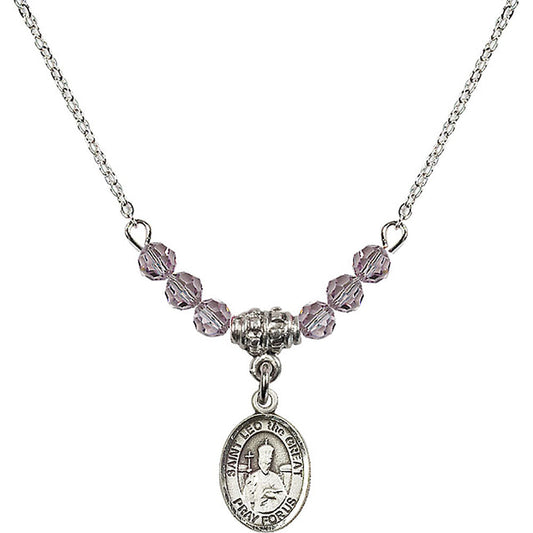 Sterling Silver Saint Leo the Great Birthstone Necklace with Light Amethyst Beads - 9120