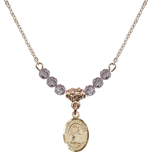 14kt Gold Filled Saint Valentine of Rome Birthstone Necklace with Light Amethyst Beads - 9121