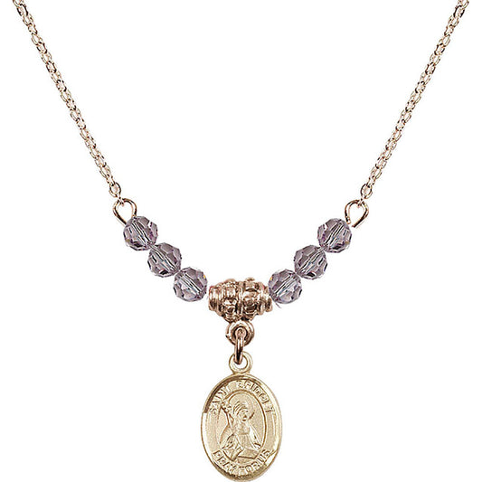 14kt Gold Filled Saint Bridget of Sweden Birthstone Necklace with Light Amethyst Beads - 9122