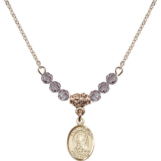 14kt Gold Filled Saint Brigid of Ireland Birthstone Necklace with Light Amethyst Beads - 9123