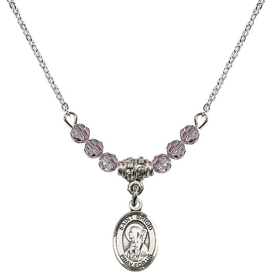 Sterling Silver Saint Brigid of Ireland Birthstone Necklace with Light Amethyst Beads - 9123