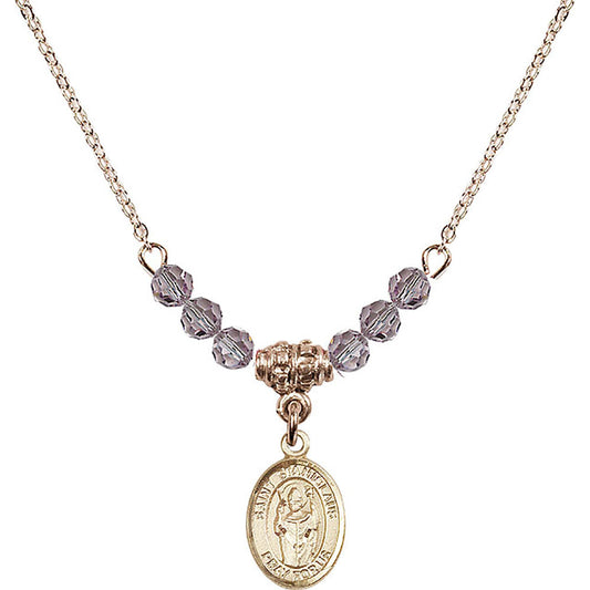 14kt Gold Filled Saint Stanislaus Birthstone Necklace with Light Amethyst Beads - 9124