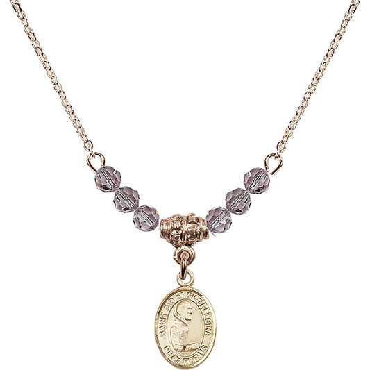14kt Gold Filled Saint Pio of Pietrelcina Birthstone Necklace with Light Amethyst Beads - 9125