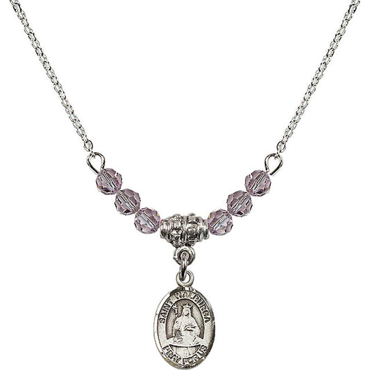 Sterling Silver Saint Walburga Birthstone Necklace with Light Amethyst Beads - 9126
