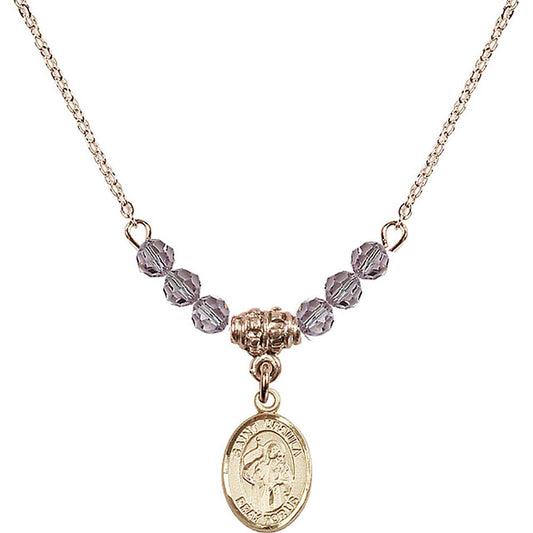 14kt Gold Filled Saint Ursula Birthstone Necklace with Light Amethyst Beads - 9127