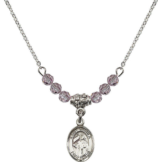 Sterling Silver Saint Ursula Birthstone Necklace with Light Amethyst Beads - 9127