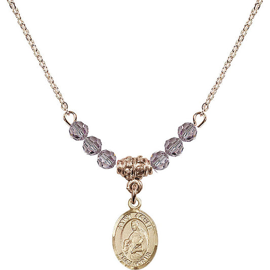 14kt Gold Filled Saint Agnes of Rome Birthstone Necklace with Light Amethyst Beads - 9128