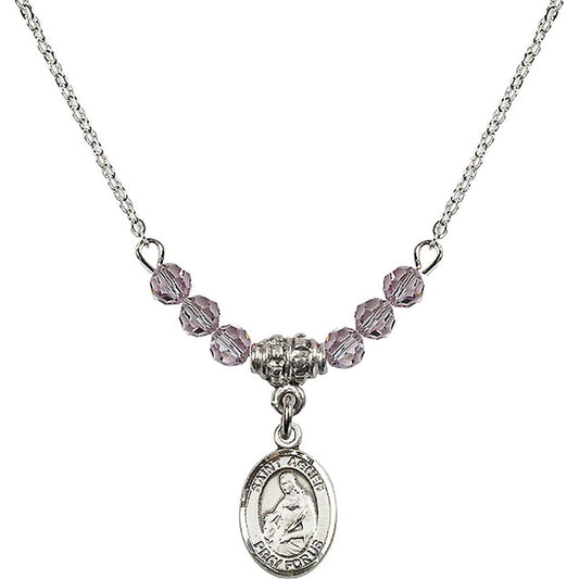 Sterling Silver Saint Agnes of Rome Birthstone Necklace with Light Amethyst Beads - 9128