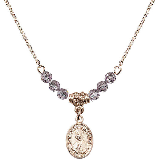14kt Gold Filled Saint Marcellin Champagnat Birthstone Necklace with Light Amethyst Beads - 9131