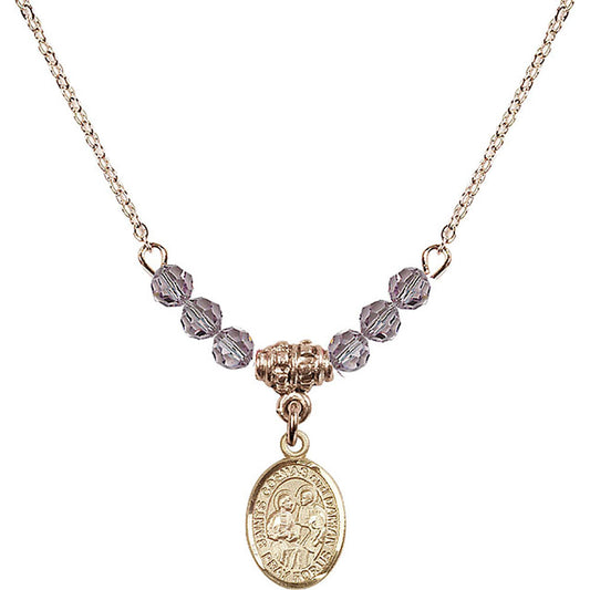 14kt Gold Filled Saints Cosmas & Damian Birthstone Necklace with Light Amethyst Beads - 9132