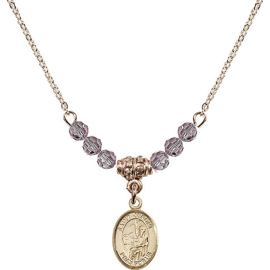 14kt Gold Filled Saint Jerome Birthstone Necklace with Light Amethyst Beads - 9135