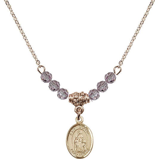 14kt Gold Filled Saint Sophia Birthstone Necklace with Light Amethyst Beads - 9136