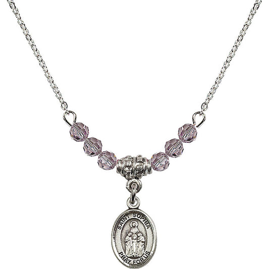 Sterling Silver Saint Sophia Birthstone Necklace with Light Amethyst Beads - 9136