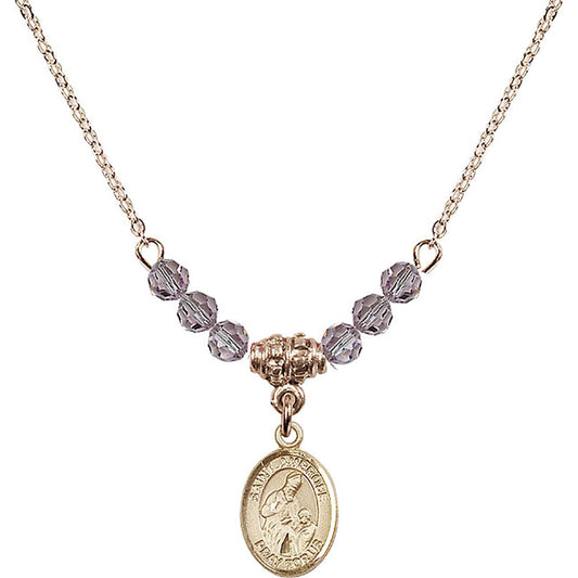 14kt Gold Filled Saint Ambrose Birthstone Necklace with Light Amethyst Beads - 9137