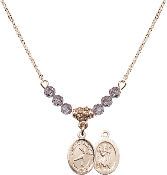 14kt Gold Filled Saint Christopher/Figure Skating Birthstone Necklace with Light Amethyst Beads - 9139