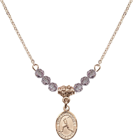 14kt Gold Filled Saint Christopher/Baseball Birthstone Necklace with Light Amethyst Beads - 9150
