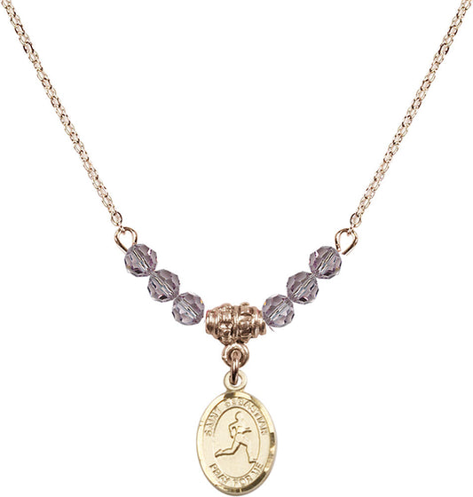14kt Gold Filled Saint Sebastian/Track & Field Birthstone Necklace with Light Amethyst Beads - 9176