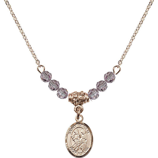 14kt Gold Filled Saint Cecilia / Marching Band Birthstone Necklace with Light Amethyst Beads - 9179