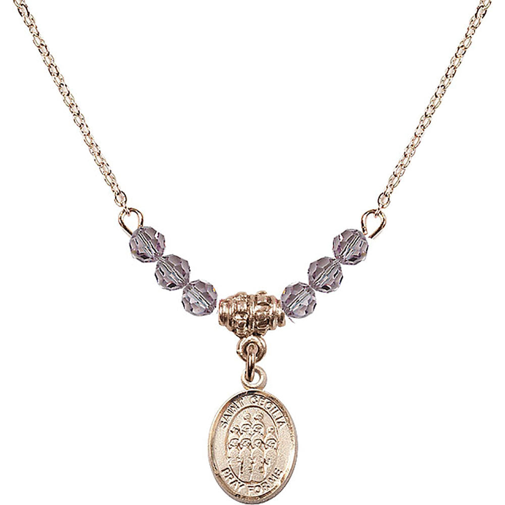 14kt Gold Filled Saint Cecilia / Choir Birthstone Necklace with Light Amethyst Beads - 9180