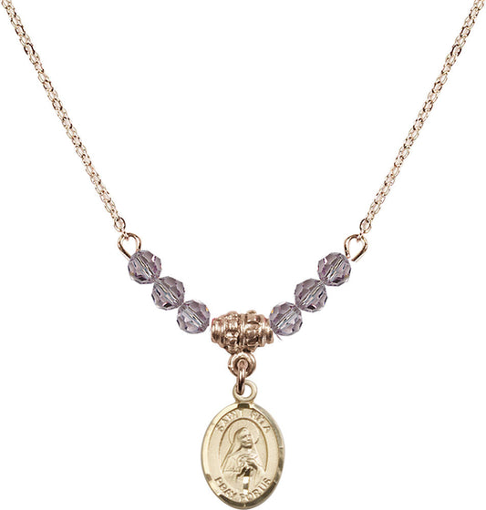 14kt Gold Filled Saint Rita / Baseball Birthstone Necklace with Light Amethyst Beads - 9181