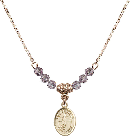 14kt Gold Filled Saint Sebastian / Volleyball Birthstone Necklace with Light Amethyst Beads - 9186
