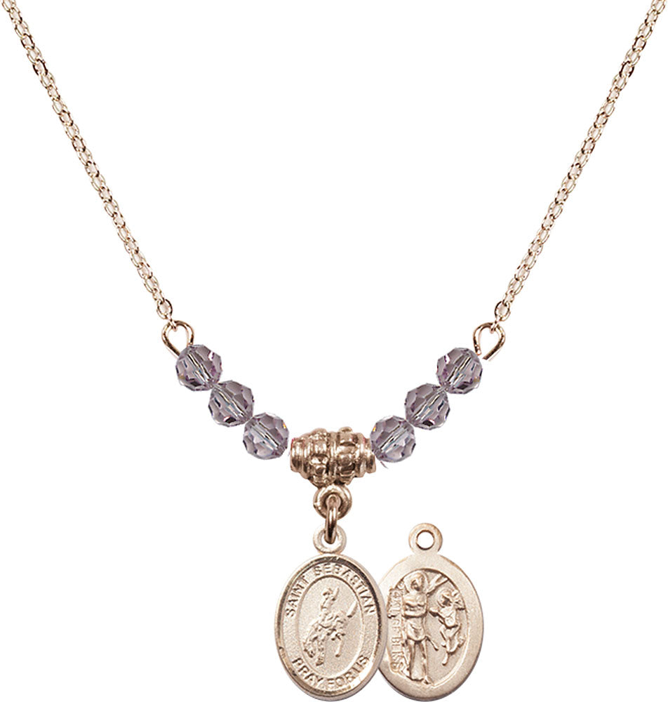 14kt Gold Filled Saint Sebastian / Rodeo Birthstone Necklace with Light Amethyst Beads - 9191
