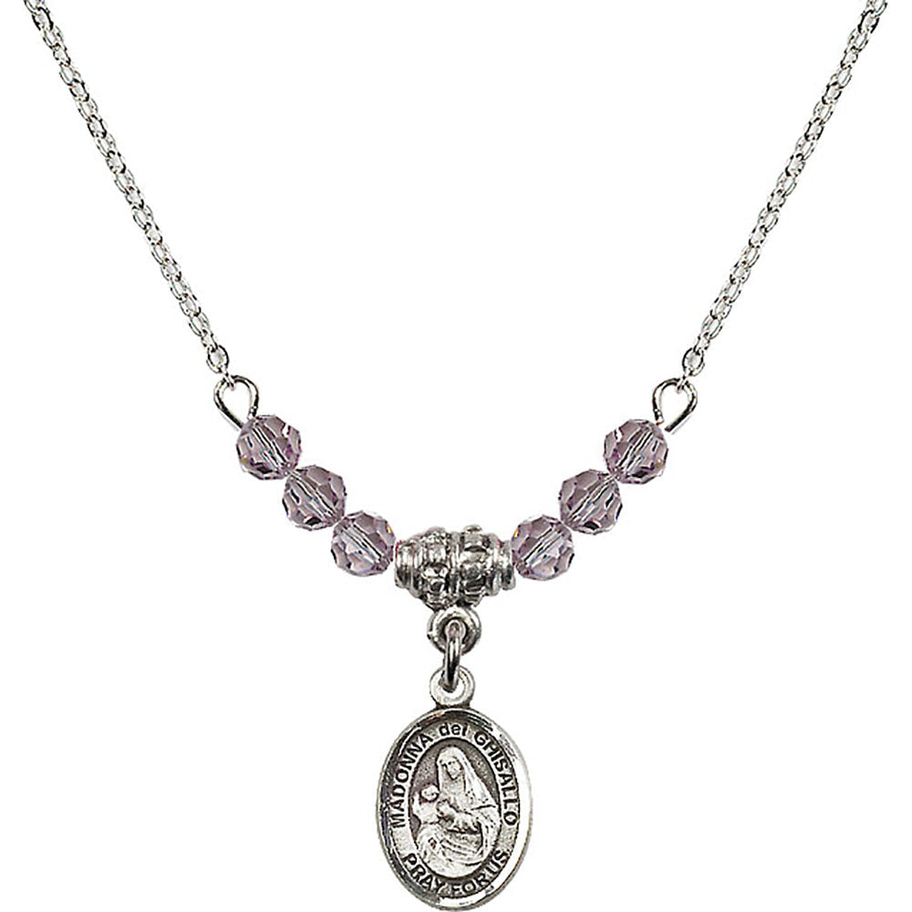 Sterling Silver Madonna del Ghisallo Birthstone Necklace with Light Amethyst Beads - 9203
