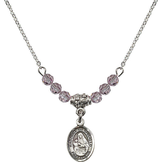 Sterling Silver Madonna del Ghisallo Birthstone Necklace with Light Amethyst Beads - 9203