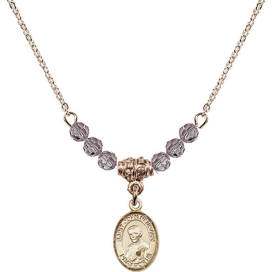 14kt Gold Filled Saint John Neumann Birthstone Necklace with Light Amethyst Beads - 9204