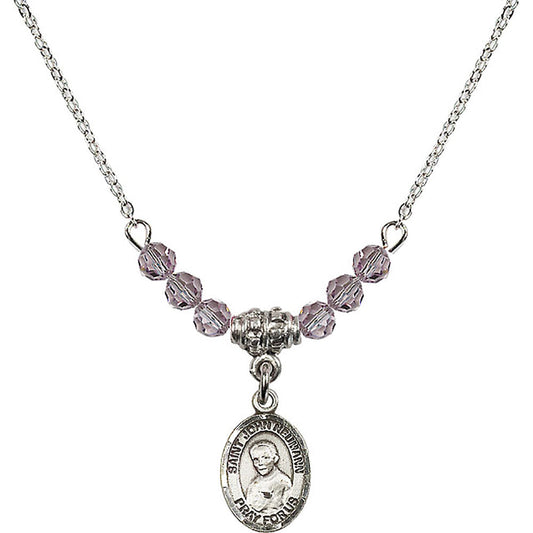 Sterling Silver Saint John Neumann Birthstone Necklace with Light Amethyst Beads - 9204