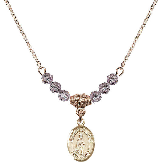 14kt Gold Filled Our Lady of Fatima Birthstone Necklace with Light Amethyst Beads - 9205