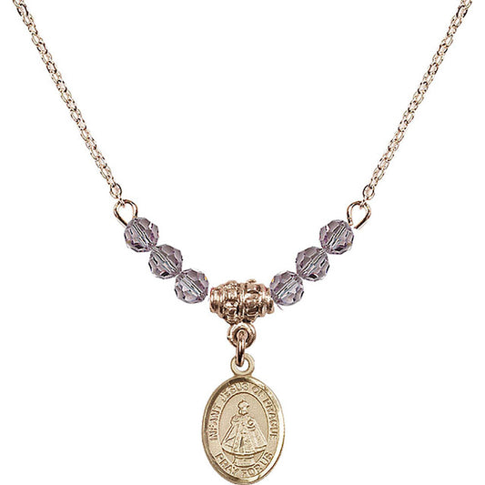14kt Gold Filled Infant of Prague Birthstone Necklace with Light Amethyst Beads - 9207