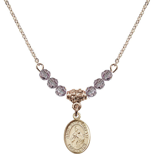 14kt Gold Filled Saint Maria Goretti Birthstone Necklace with Light Amethyst Beads - 9208