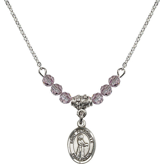 Sterling Silver Saint Petronille Birthstone Necklace with Light Amethyst Beads - 9209