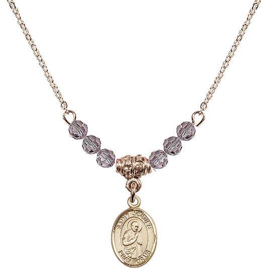 14kt Gold Filled Saint Isaac Jogues Birthstone Necklace with Light Amethyst Beads - 9212