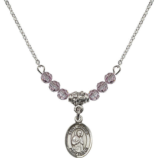 Sterling Silver Saint Isaac Jogues Birthstone Necklace with Light Amethyst Beads - 9212