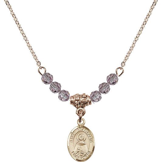 14kt Gold Filled Saint Anastasia Birthstone Necklace with Light Amethyst Beads - 9213