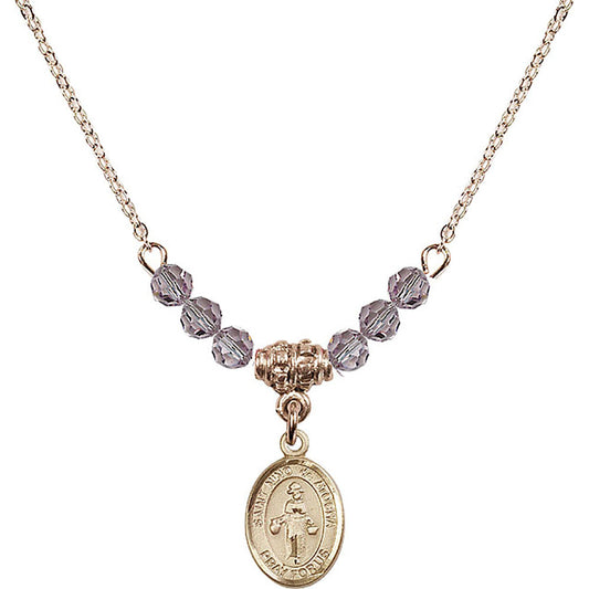 14kt Gold Filled Saint Nino de Atocha Birthstone Necklace with Light Amethyst Beads - 9214