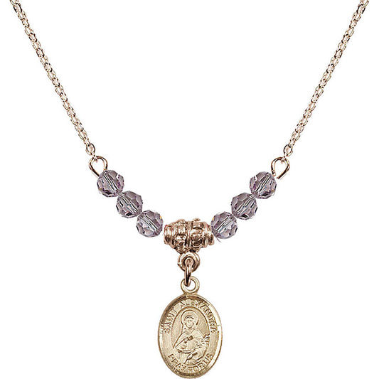 14kt Gold Filled Saint Alexandra Birthstone Necklace with Light Amethyst Beads - 9215