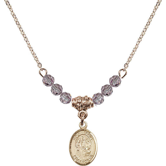 14kt Gold Filled Holy Family Birthstone Necklace with Light Amethyst Beads - 9218