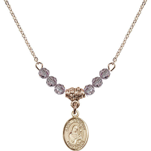 14kt Gold Filled Saint Gertrude of Nivelles Birthstone Necklace with Light Amethyst Beads - 9219