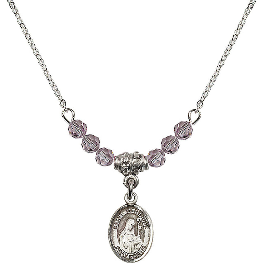 Sterling Silver Saint Gertrude of Nivelles Birthstone Necklace with Light Amethyst Beads - 9219