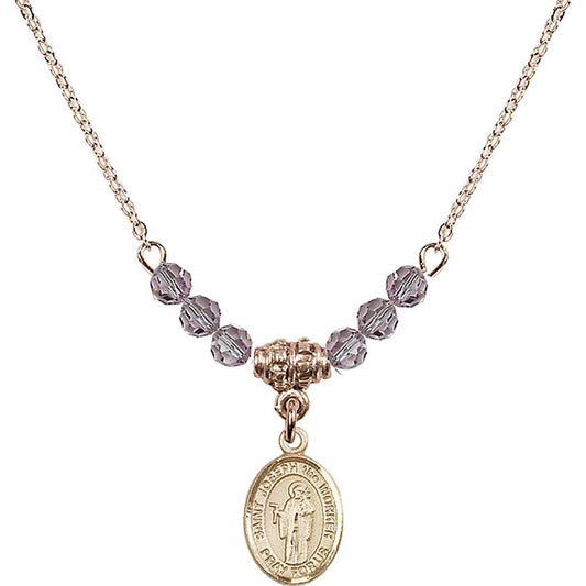 14kt Gold Filled Saint Joseph the Worker Birthstone Necklace with Light Amethyst Beads - 9220