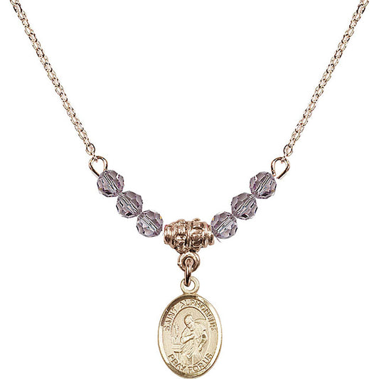 14kt Gold Filled Saint Alphonsus Birthstone Necklace with Light Amethyst Beads - 9221