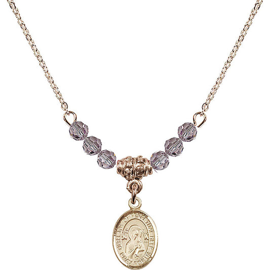 14kt Gold Filled Our Lady of Perpetual Help Birthstone Necklace with Light Amethyst Beads - 9222