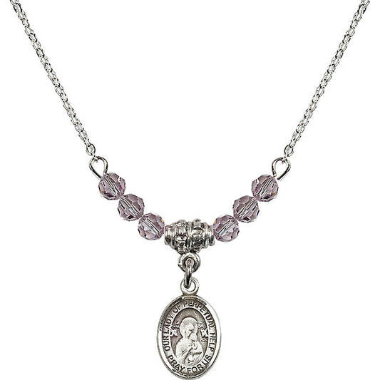 Sterling Silver Our Lady of Perpetual Help Birthstone Necklace with Light Amethyst Beads - 9222